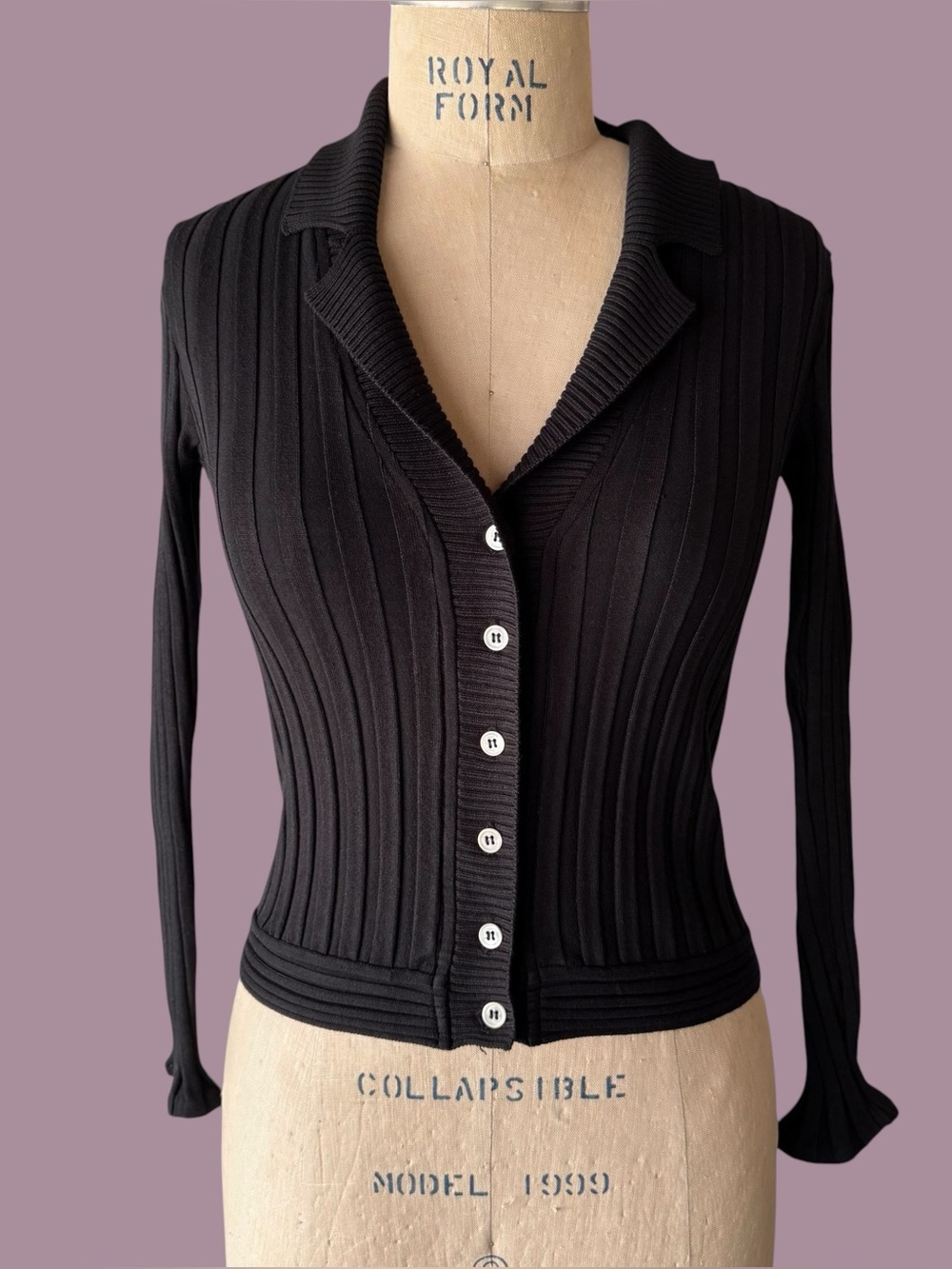 Vintage 90s Wayne Rogers Black Silk Ribbed Knit Buttoned Sweater